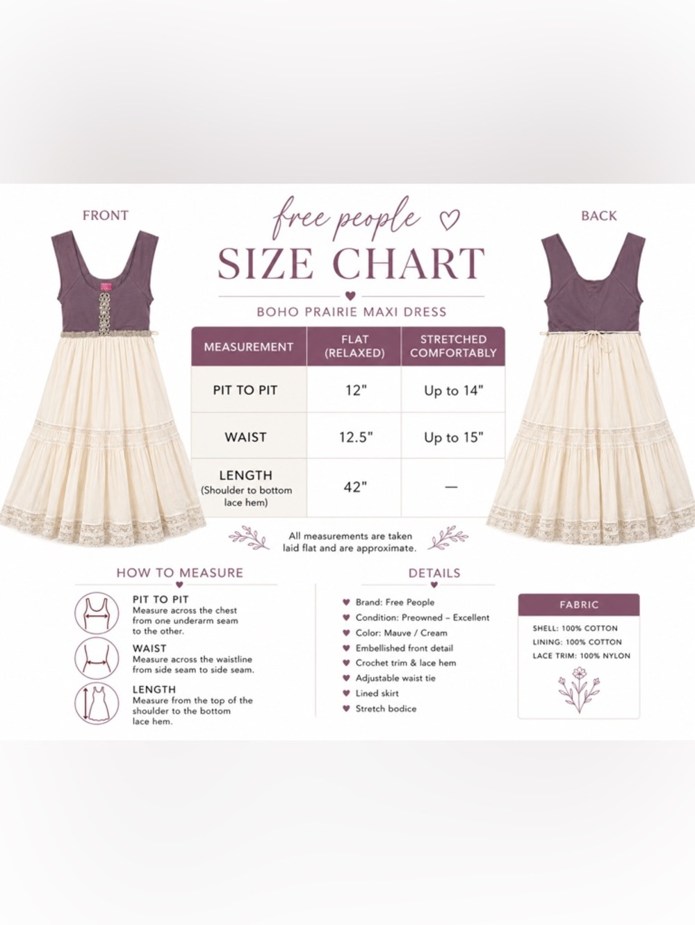Free People Embellished Boho Prairie Maxi Dress Cream & Mauve Lace Cottagecore - Picture 3 of 3